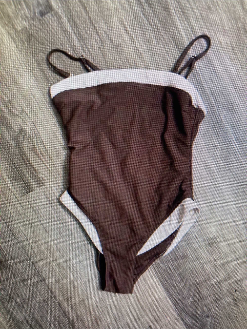 Brown One-Piece Swimsuit with Cream Trim